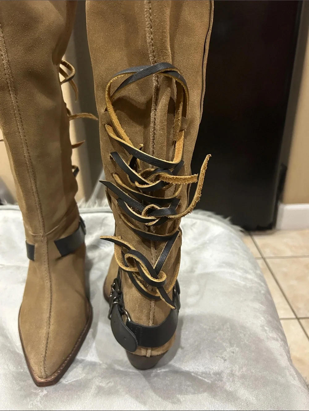 Free People Tall Suede Over-the-Knee Boots in Camel Brown
